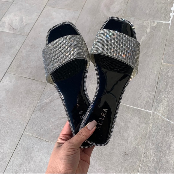 AKIRA Shoes - 2/$45 Black and Sparkly Diamond Sandal Slippers